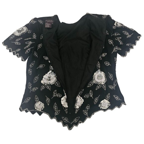 Marina By Marina Bresler Vintage Sequined & Beaded Scalloped Edge Blouse Medium - Picture 4 of 15